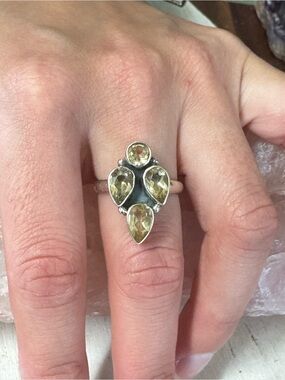 Citrine Sterling Silver Pear Cluster Ring - Size 8